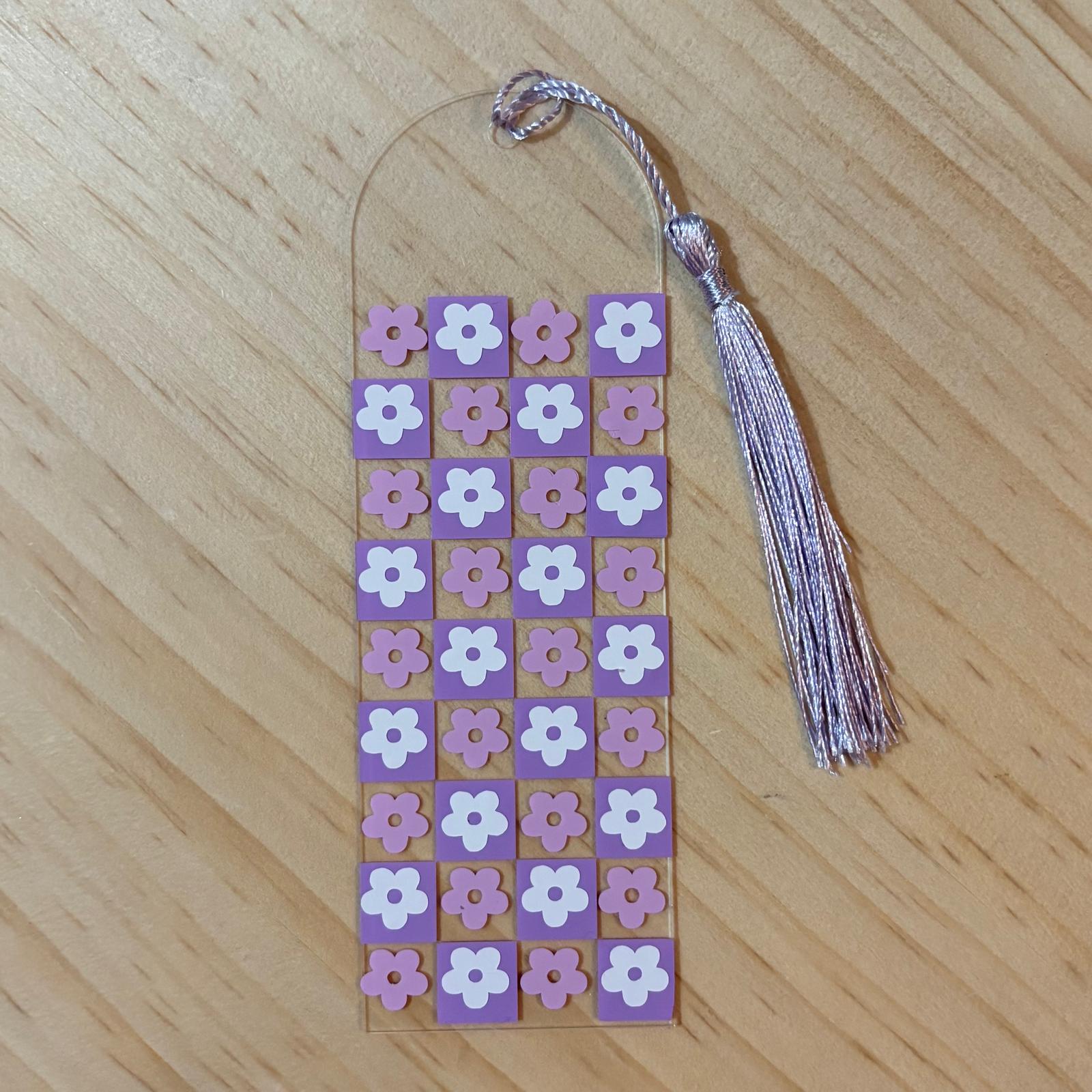 Pink & Purple daisy chequered bookmark