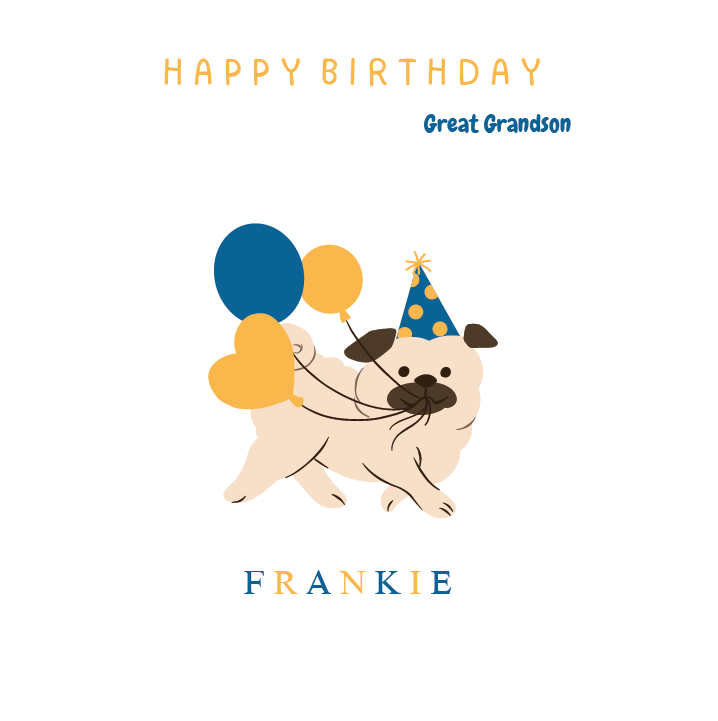 Personalised Birthday Card for Great Grandson – Cute Dog & Balloons Design