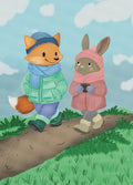 🦊🐰Woodland Winter Walk – Fox & Bunny Art Print