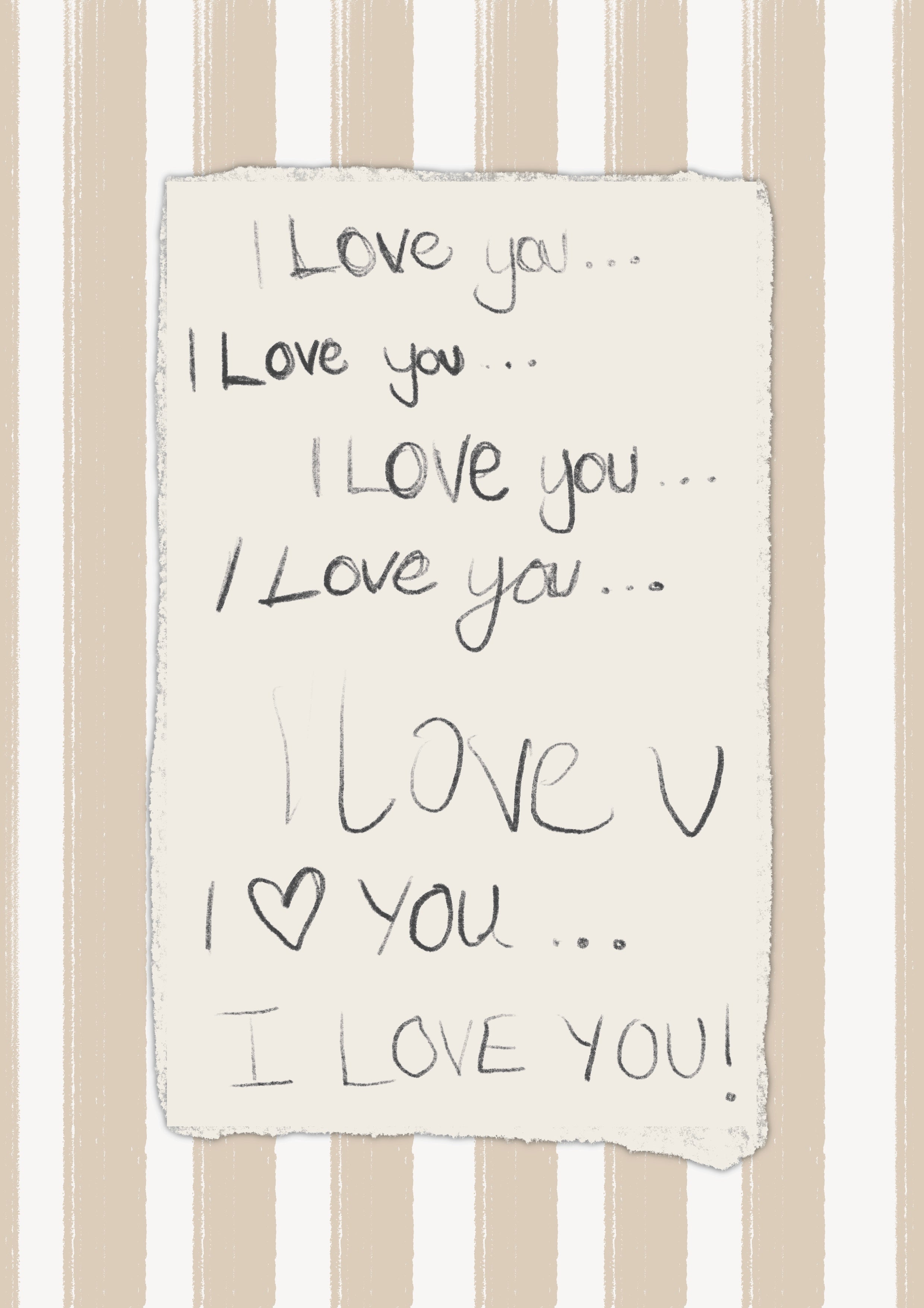 “I Love You” Handwritten Illustration – Digital Download or Fine Art Print (Up to A3) beige