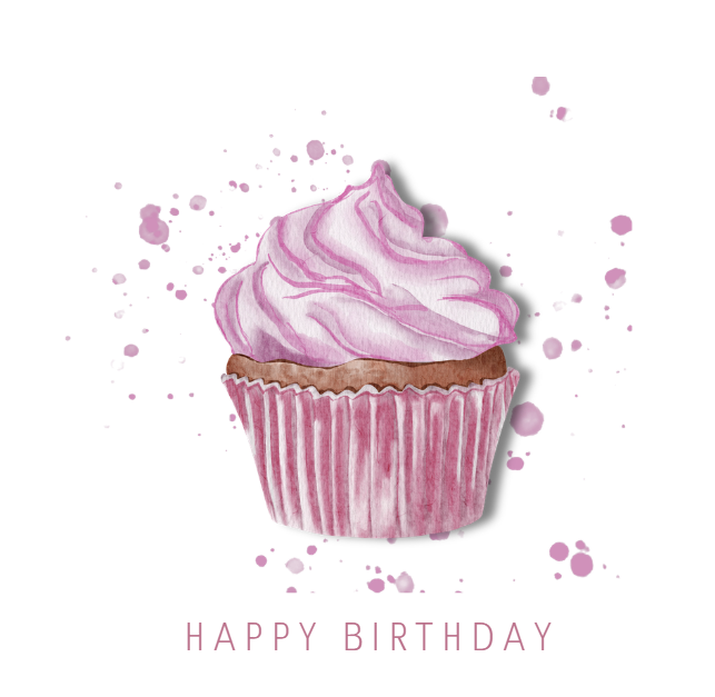 Watercolour Cupcake Birthday Card - Pink Sweet Treat Design