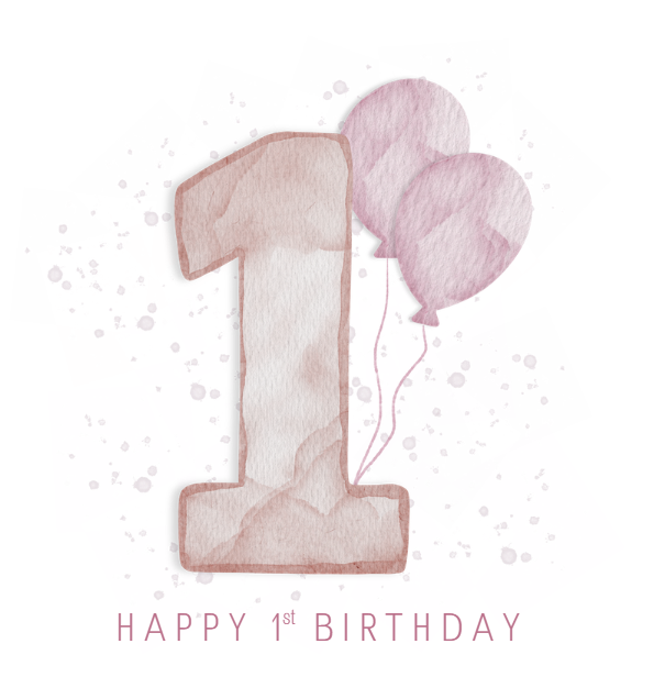 Pink Watercolour First Birthday Card