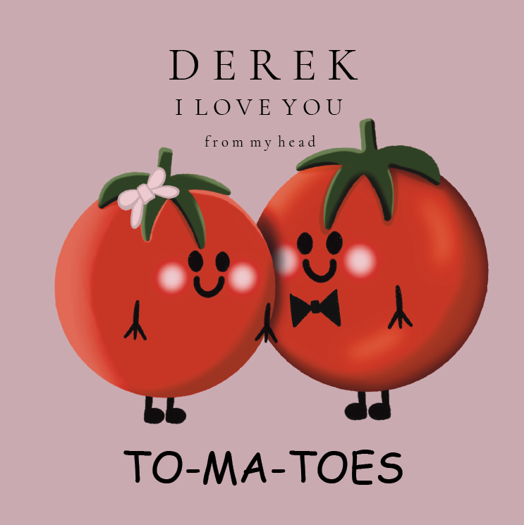 “I Love You From My Head To-Ma-Toes” Cute Tomato Couple linen 6x6 card